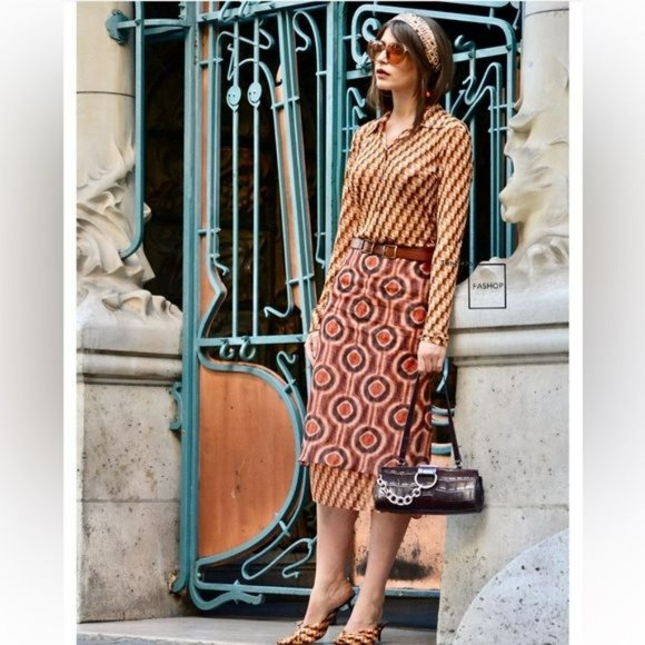 ZARA 2 PIECE SET GEOMETRIC PRINT ORGANZA MINK TOP AND TULLE SKIRT - Picture 5 of 10